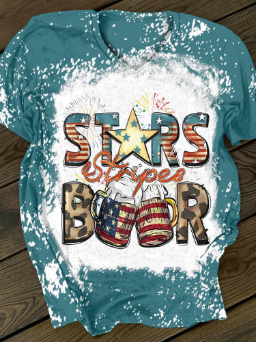Stars Stripes Beer V-Neck T-Shirt
