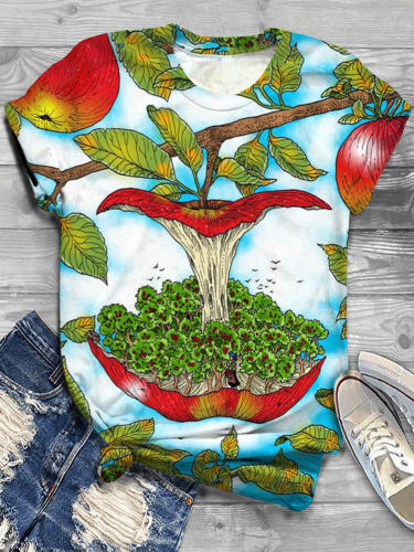 Apple Tree Botanical Print Crew Neck T-shirt