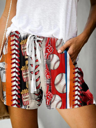 Baseball Day Print Casual Shorts