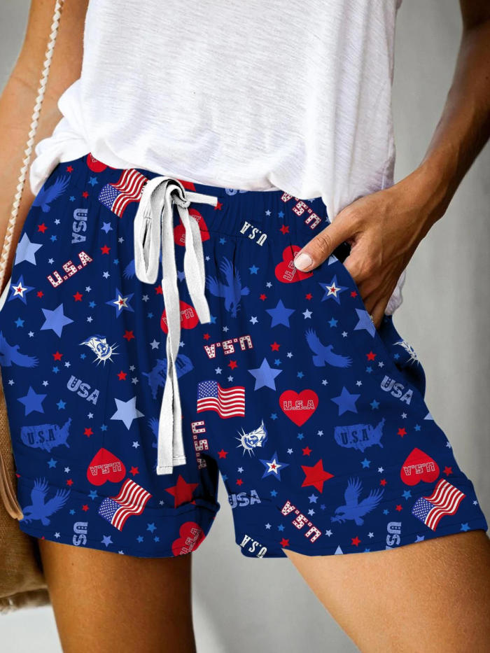 I Heart USA Print Casual Shorts