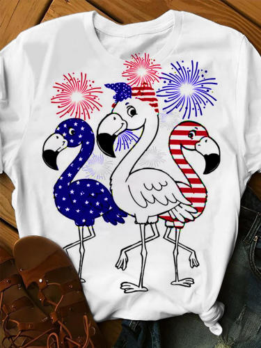 American Flag Flamingo Fireworks T-Shirt