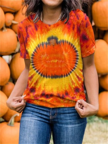 Women's Fall Pumpkin Tie Dye Comfort T-Shirt