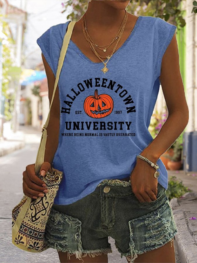 Women's Halloween Print Sleeveless V-Neck T-Shirt