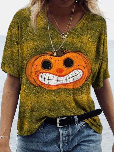 Halloween Pumpkin Face Print Comfy T Shirt
