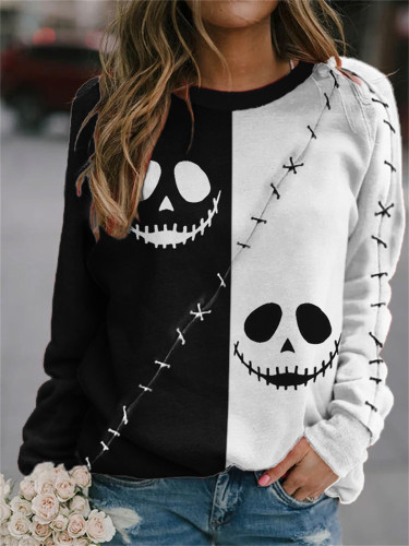 Halloween Spooky Face Contrast Color Sweatshirt