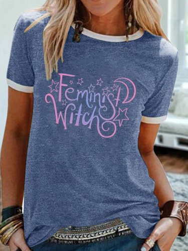 Feminist Witch Print Short-Sleeved T-Shirt