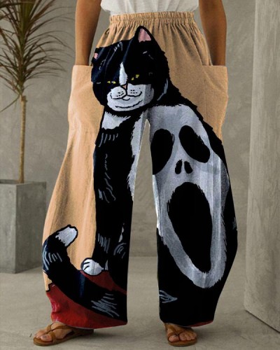 Halloween Cat Face Pants