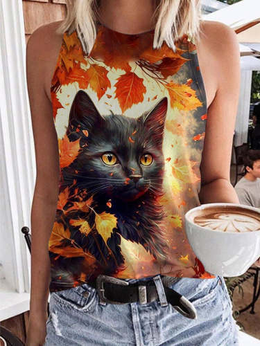 Women's Cat Art Print Casual Tank Top