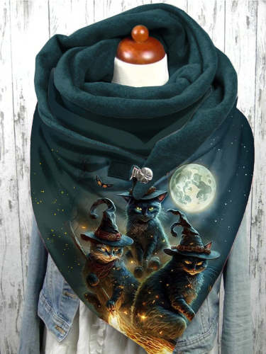 Women's Halloween Cat Witch Artistic Scarf