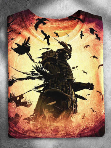 Grim Reaper Fire Halloween Casual Print T-shirt