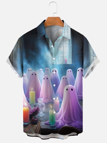 Ghost Party Art Stylish Halloween Graphic Casual Print Shirt