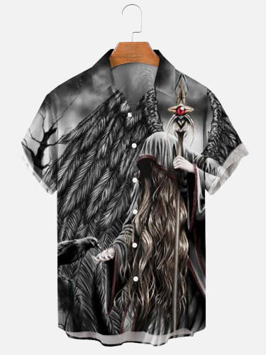 Men's Crow Angel Art Stylish Graphic Casual Print Shirt
