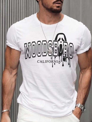 Men's Woodsboro Ghostface Horror Film Club Halloween Casual Print T-Shirt