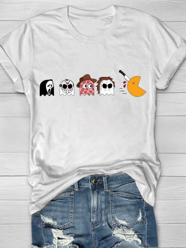 Women's Halloween Character Horror Character Pac Man Cute Horror Character Casual Print T-shirt