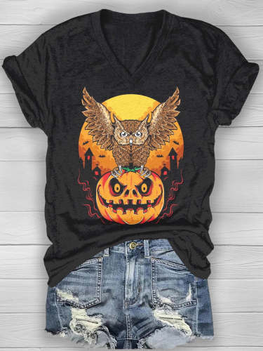 Women's  Jack-o-lantern Owl T-shirt