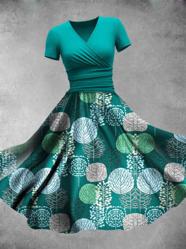 Women's Classic Casual Ombre Seaweed Pattern Midi Dress