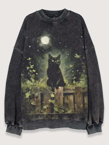 Women's Halloween Cat Retro Art Casual Sweatshirt