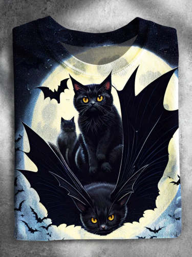 Bat Wings Black Cat Moon Halloween T-shirt
