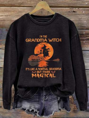 Women's I'm The Grandma Witch Printed Round Neck Long Sleeve Sweatshirt