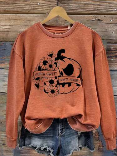 Vintage Pumpkin Print Long Sleeve Sweatshirt