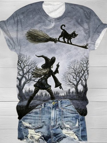 Women's Halloween Witch Print T-Shirt