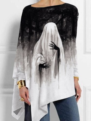 Women'S Ghost Art Print Irregular T-Shirt