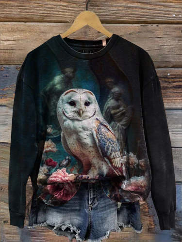 Women's Halloween Owl Print Casual Sweatshirt