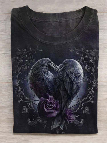 Unisex Halloween Raven Print Casual T-Shirt
