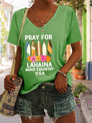 Women's Pray for Lahaina Maui Country USA V-Neck T-Shirt