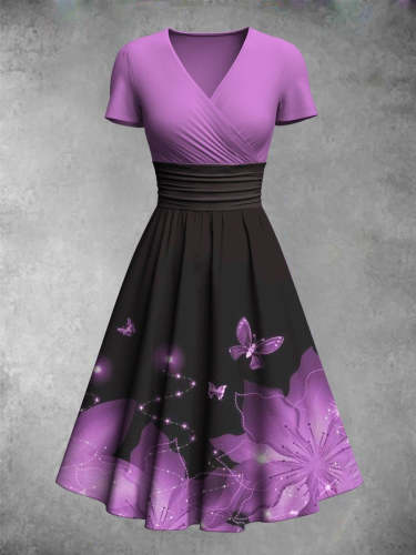 Women's Classic Casual Gradient Butterfly Pattern Midi Dress
