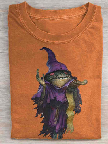 Vintage Frog Wizard Art Print Casual T-Shirt