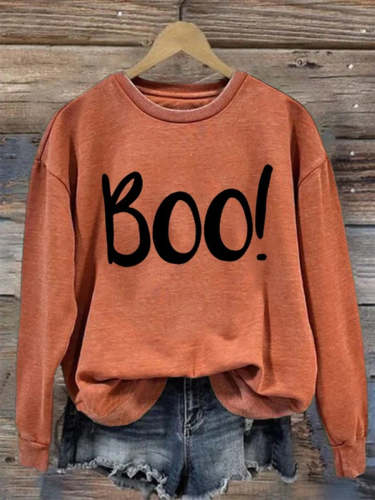 Women's Halloween Ghost Boo Art Print Casual Sweatshirt