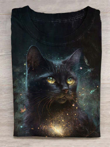 Unisex Halloween Cat Art Print Casual T-Shirt