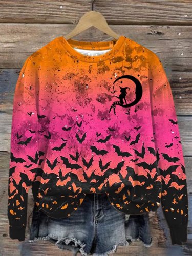 Women's Halloween Bat Witch Print Casual Sweatshirt