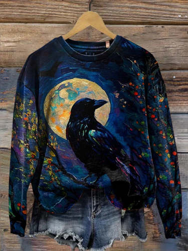 Women's Halloween Raven Print Casual Sweatshirt