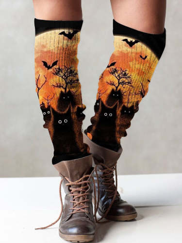 Color Vintage Halloween Black Cat Knit Leg Warmers