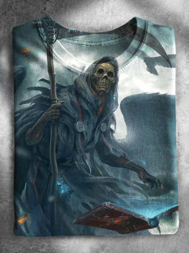 Grim Reaper Halloween Casual Print T-shirt