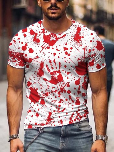 Men's Halloween Humor Funny Bloodstained I'm Fine Print Short Sleeve T-shirt