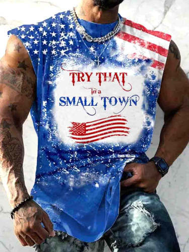 Men's American Flag Try That In A Small Town Print Casual Wide Shoulder Vest