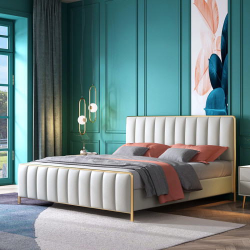 Italian Bedroom Furniture Modern Luxury Design Big Size Headboard Leather Bed