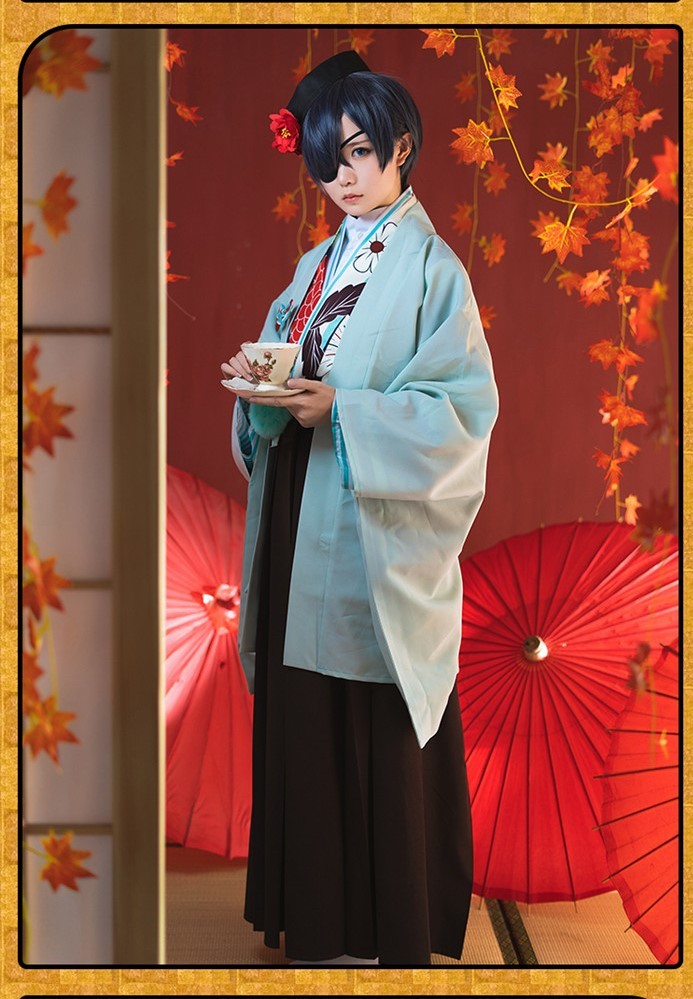 Black Bulter Kuroshitsuji Ciel Phantomhive Kimono Funtom Cafe Cosplay Costume