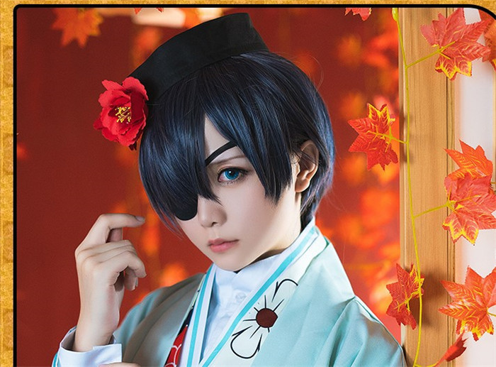 Black Bulter Kuroshitsuji Ciel Phantomhive Kimono Funtom Cafe Cosplay Costume