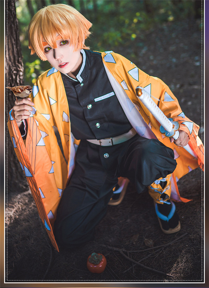 Demon Slayer Kimetsu no Yaiba Agatsuma Zenitsu Cosplay Costume