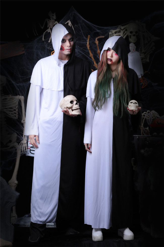 Ghost Adult Man and Woman Robe Halloween Costume with Cap