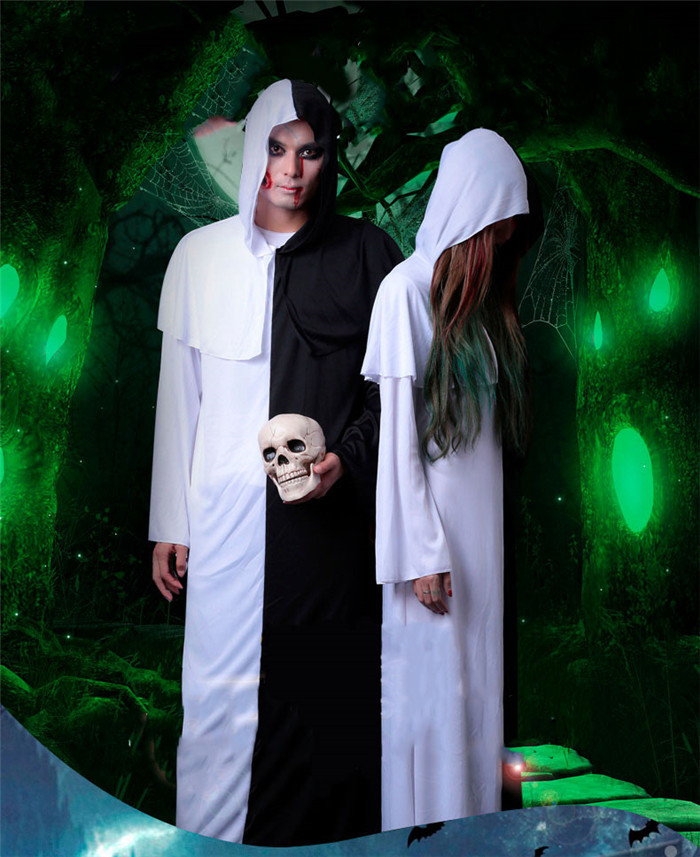 Ghost Adult Man and Woman Robe Halloween Costume with Cap