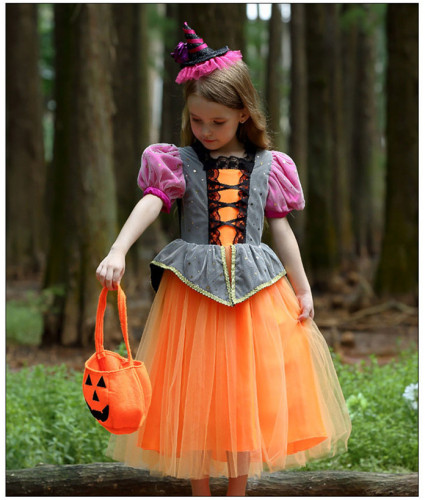 Pumpkin Witch Halloween Kids Girl Cosplay Costume