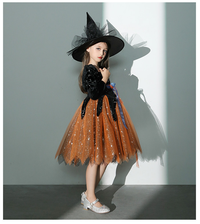 Witch Halloween Kids Girl Cosplay Costume and Hat