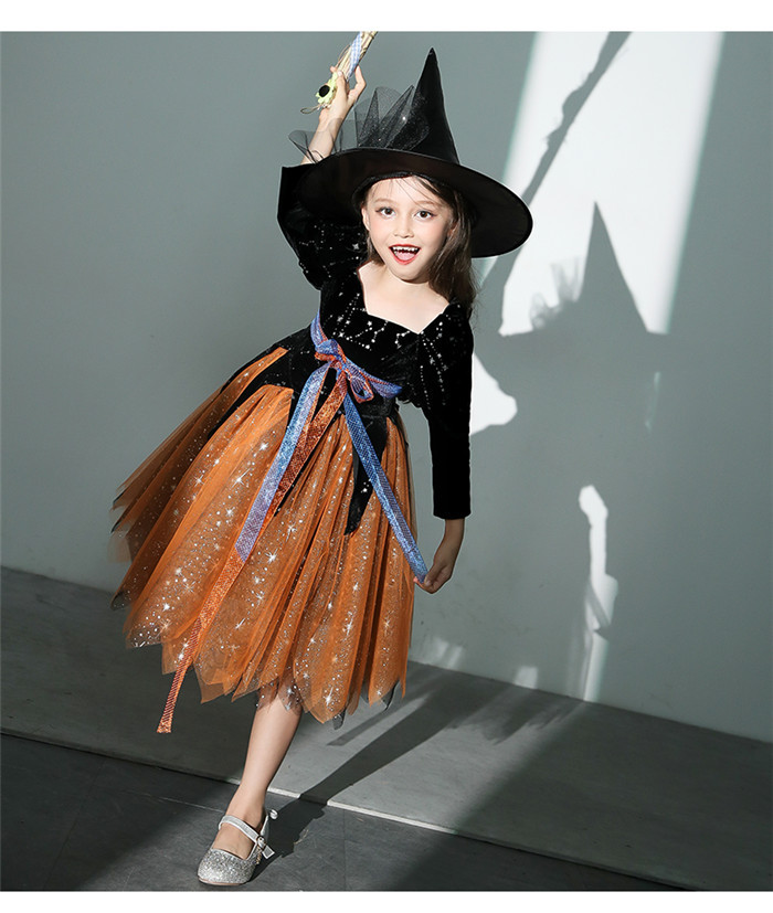 Witch Halloween Kids Girl Cosplay Costume and Hat