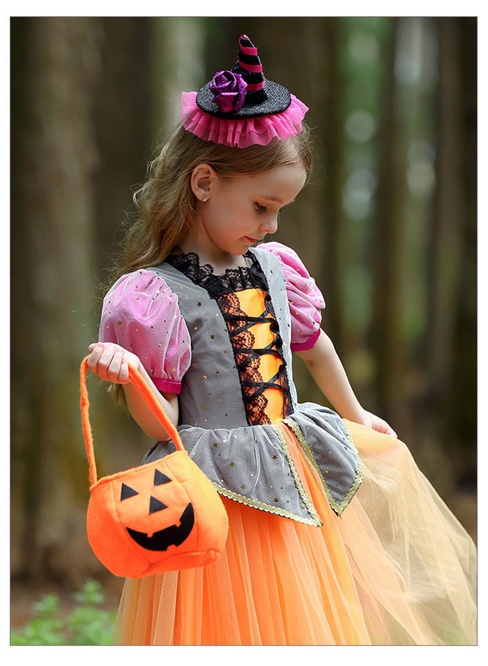Pumpkin Witch Halloween Kids Girl Cosplay Costume