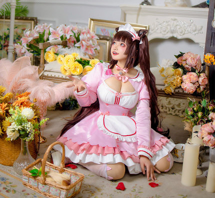 Nekopara Chocolate Pink Maid Cosplay Costume